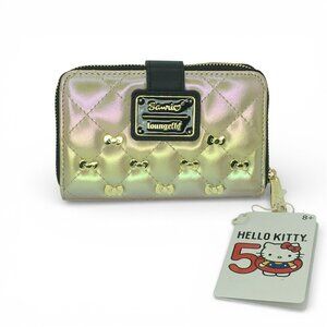 Loungefly Sanrio Hello Kitty 50th Anniversary Gold Quilted Zip Around Wallet NWT